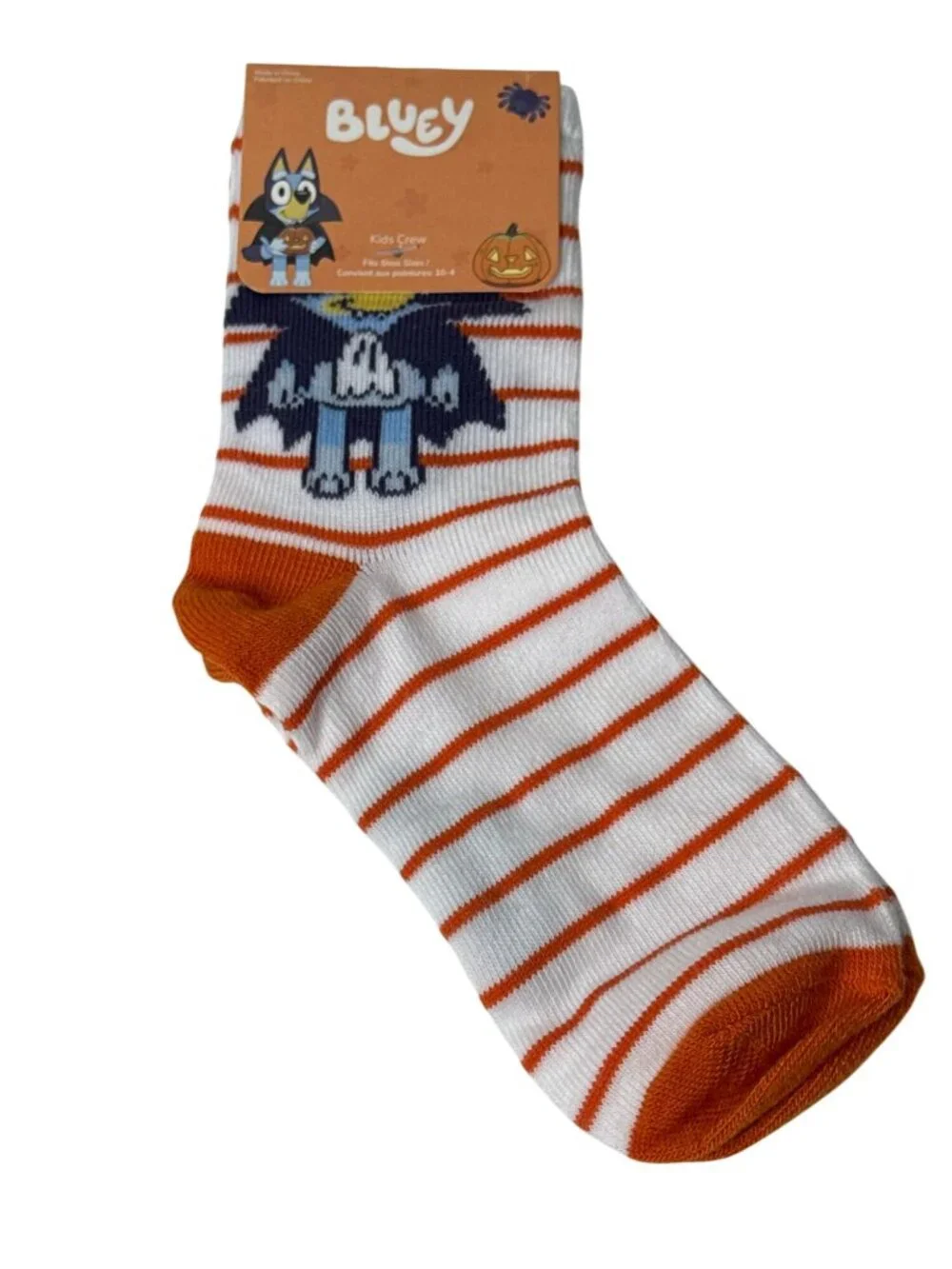 Bluey Halloween White Orange Stripe Kids Crew Socks New